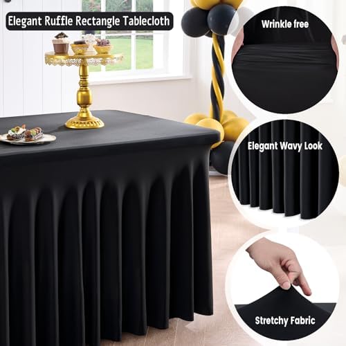 Spandex Tablecloth 6FT Rectangle Table Cover 4 Pack Black Wrinkle-Free - Image 3