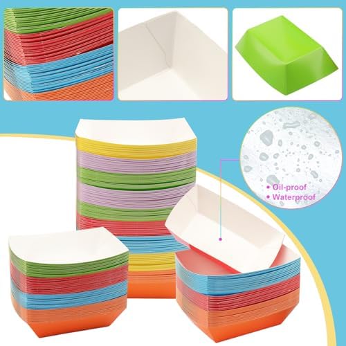 420 Pack 1 Lb Colourful Paper Food Trays, Heavy Duty Disposable Kraft Food Boats for Nachos, Fries, Tacos, BBQ, Snacks. Microwave-Safe,Paper Food Boats for Parties, Picnics, Food Trucks - Image 3