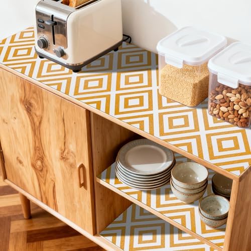 FIFTY FEET 12"x120" Non-Adhesive Shelf Liner for Kitchen Cabinets and Drawers, Washable Non-Slip PVC Cabinet Liner (Yellow Plaid)(1 Roll) - Image 3