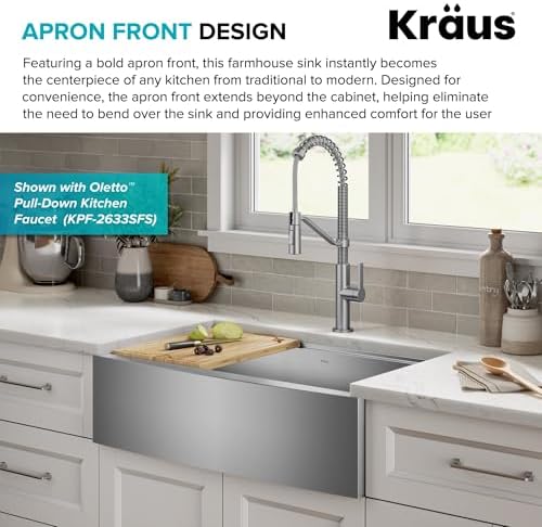 KRAUS Kore 33-Inch Farmhouse Workstation 16 Gauge Single Bowl Stainless Steel Kitchen Sink with Accessories, KWF210-33 - Image 6