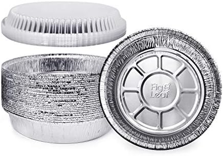 (60 Pack) Premium 7-Inch Round Foil Pans with Plastic Dome Lids l Heavy Duty l Disposable Aluminum Tin for Roasting, Baking, or Cooking by Fig+%26+Leaf