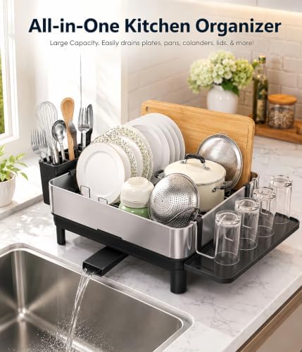 Dish Drying Rack, 17-Inch Dish Drainer for Countertop, Stainless Steel - Image 2