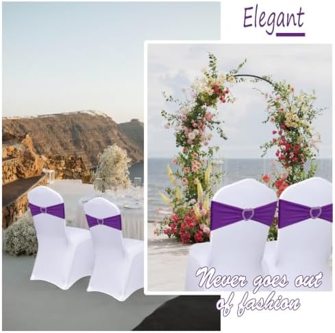 Purple Chair Sashes 60 Pack Spandex Purple Chair Sashes Bows with Heart Buckle Slider for Wedding Banquet Party Decorations - Image 6