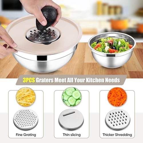 E-far Stainless Steel Mixing Bowls with Lids Set, 5-Piece, Khaki - Image 5