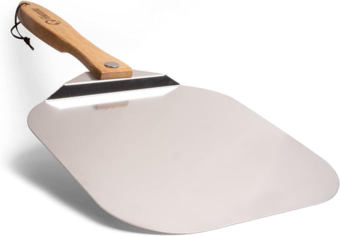 Chef Pomodoro Aluminum Pizza Peel 12x14 in, Foldable Wood Handle | Doubles as Pizza Spatula & Paddle; Non-Stick Aluminum for Ooni, Big Green Egg; Folds Flat, Cool-Touch Handle, Rust-Resistant by ChefPomodoro