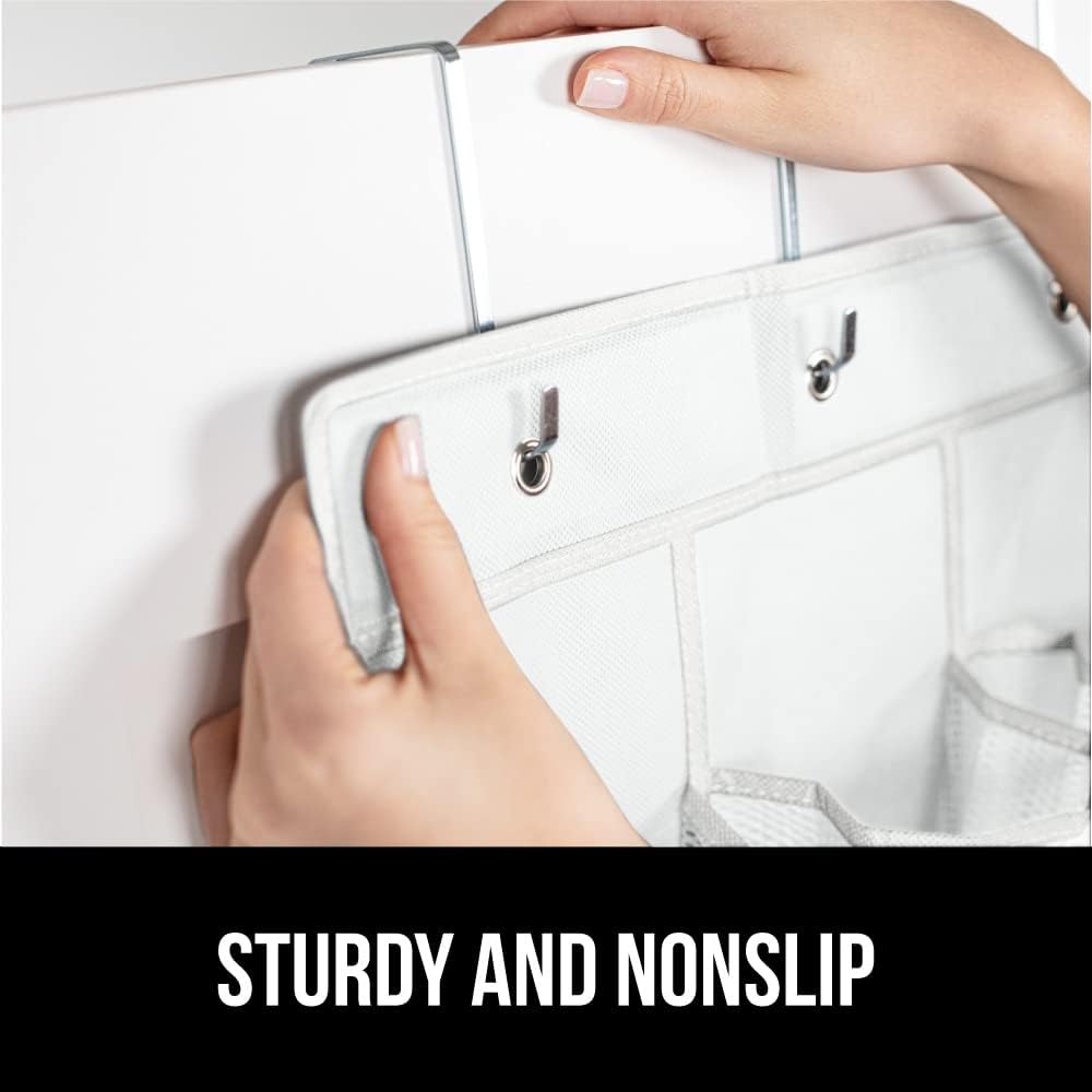 GORILLA GRIP Over the Door Shoe Organizer, 24 Large Breathable Mesh Pockets, Space Saving Hanging Storage Holder, Closet Rack Hanger Holds Up to 40 lbs, Hangs on Closets for Shoes, Accessories, White