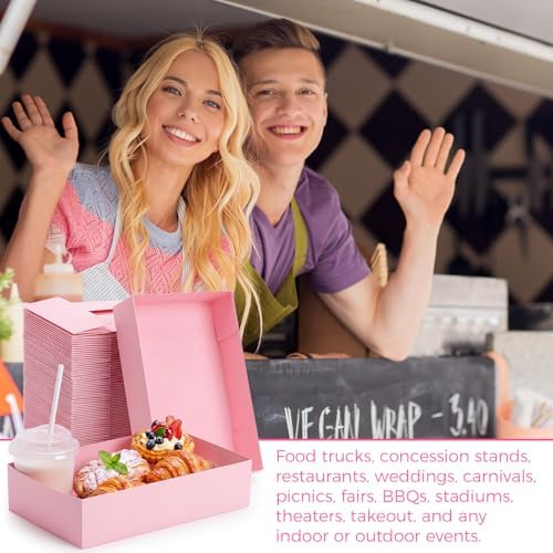 Chinco 100 Pieces Paperboard Kraft Food Trays 4 Corner Pop up Food Tray Disposable Foldable Cardboard Movie Night Snack Party Container Box for Holding Drink at Stadiums or Theaters (Pink) - Image 4