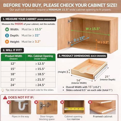 Sintuff 3 Pack Wooden Pull out Tray Cabinet Organizer, 15'' X 21'' - Image 2
