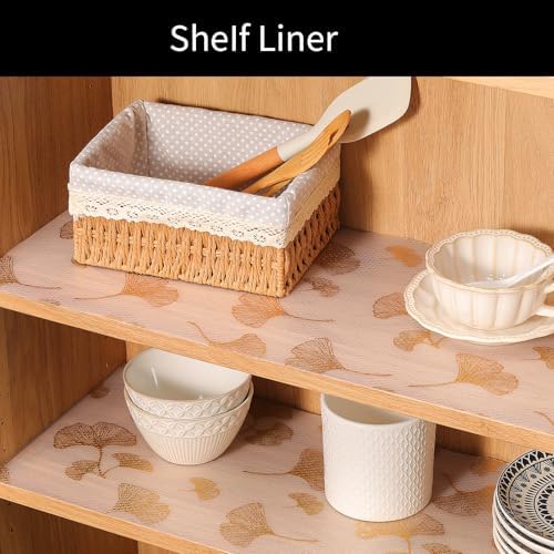 Cooyes Shelf Liner, Non Adhesive Drawer and Cabinet Liner, EVA Washable Oil-Proof Shelf Paper for Kitchen Cabinets, Refrigerator, Storage, Desks with Modern Pattern （Gold Ginkgo，11.8" W x 236" L） - Image 4