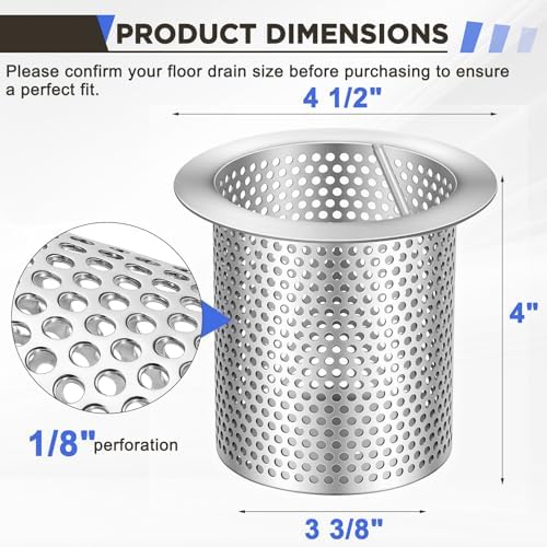 1 Pcs Commercial Floor Drain Strainer Perforated Cylindrical Mesh 316 Stainless Steel Drain Basket with Carry Handle –Heavy-Duty, for Restaurants, Kitchens, Factory (4" Diameter X 4" Tall) - Image 2