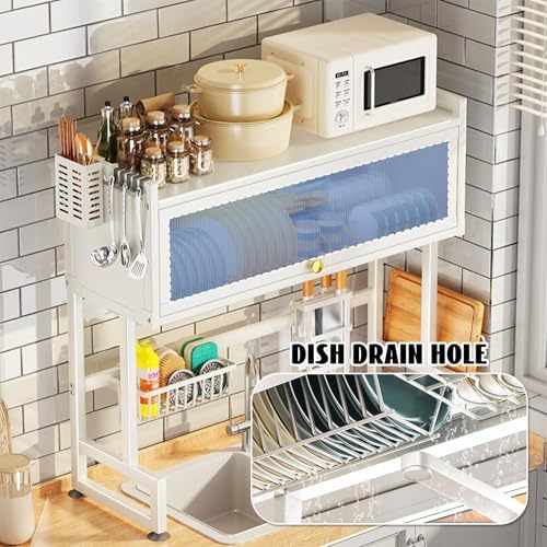 Over Sink Dish Drying Rack 2 Tier Stainless Steel Dish Drainer with Cover and Utensil Holders Large Capacity Space Saving Kitchen Organizer - Image 5