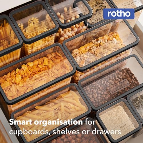 Rotho Loft Storage Box Set of 24 Plastic Boxes with Lid Transparent | Airtight storage box, aroma-tight silicone seal, stackable, for flour, pasta and rice, dishwasher safe - Image 2