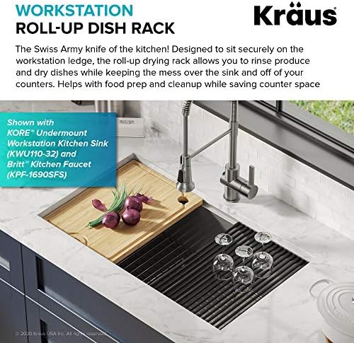 Kraus Multipurpose Workstation Sink Roll-Up Dish Drying Rack, Colander and Trivet in Black, KRM-11BL (Pack of 2) - Image 3