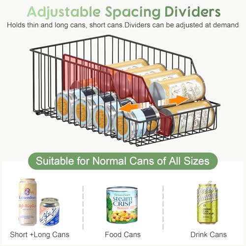 3 Pack Can Storage Organizer For Pantry,Stackble Widen Can Holder Rack With 3 Adjustable Dividers, Can Dispensers For Soup Soda Canned Food Water Bottle, Pop Drink Organizers for Cabinet Shelf - Image 3