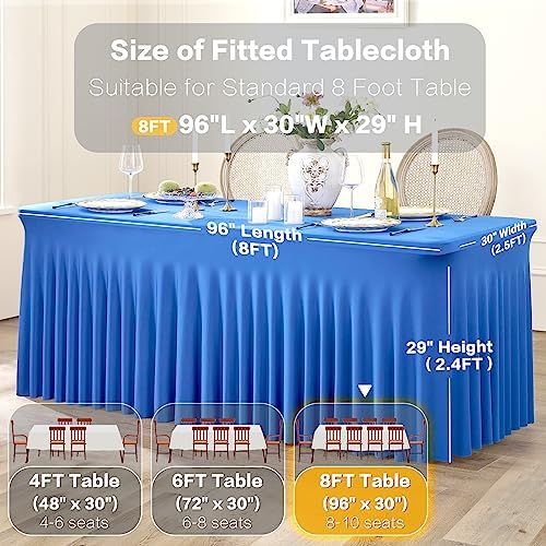 2 Pack Royal Blue Spandex Table Clothes for 8 Foot Rectangle Tables, Wrinkle Free Fitted Table Cover 8ft Stretch Tablecloths with Skirt for Parties Weddings Birthday Banquet Baby Shower - Image 4