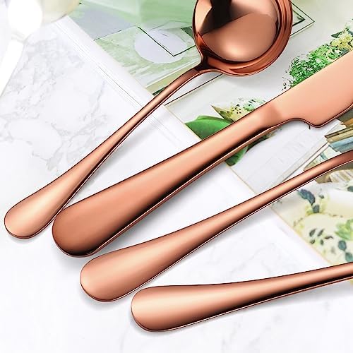 Copper Utensils Serving Set Rose Gold Stainless Steel Flatware Cake Knife Sever Fork Large Spoon Spatula Catering Silverware Complete 7 Pieces for Home Party Buffet - Image 5