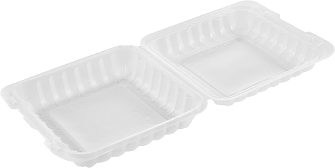 Restaurantware 40 oz Square Frosted Plastic Clamshell Container, 100 Pack - Image 14