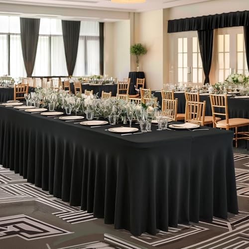 PARTISKY 6 Pack Black Spandex Table Cover with Skirt - 6ft Rectangle One-Piece Stretch Tablecloth for Wedding, Banquet, Birthday Party, Trade Shows & Foldable Tables - Image 5