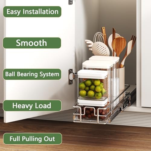 Pull Out Cabinet Organizer 5½" W x 21½" D, Heavy Duty Cabinet Pull Out Shelves, Slide Out Drawers Organization for Kitchen Cabinets Bathroom - Image 2