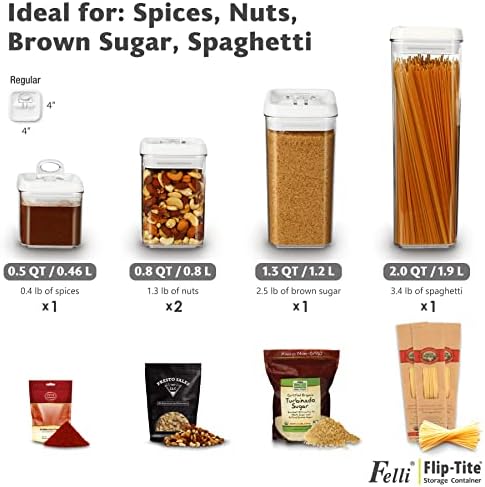 Felli Flip Tite Storage Container with Lid 4" Airtight Ring Seal Top, Stackable Acrylic Canister Jar Set for Kitchen Pantry Organizer, Food Spice Pasta Snack (5pk, Variety) - Image 3