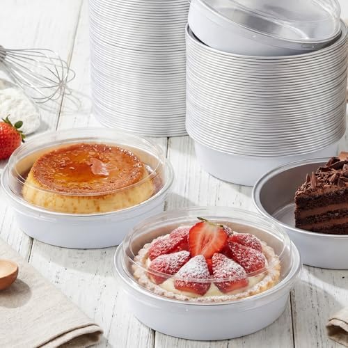 Yinder 8 oz Disposable Creme Brulee Ramekins with Lids, 4 Inch Mini Pie Tins Aluminum Foil Pie Tart Cake Baking Pans Individual Round Containers Oven Safe(White,120 Pcs) - Image 3