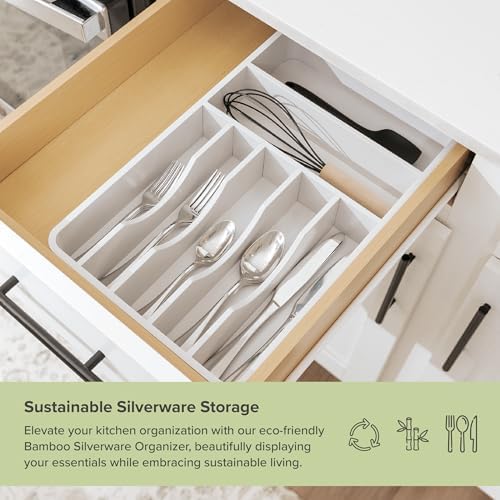 KitchenEdge Silverware & Utensil Organizer, Fixed 10.5 in, White | Cutlery, flatware holder, rounded corners, 7 compartments, non-slip feet, kitchen drawers - Image 5