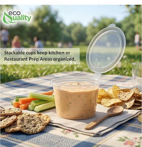 EcoQuality 4.5 Oz Leak Proof Portion Cups with Lids - Plastic Condiment Souffle Containers with Attached Hinged Lid - Perfect for Sauce Cup, Sample Cup, Slime Cup, Jello Shot Cups with Lids - Image 6