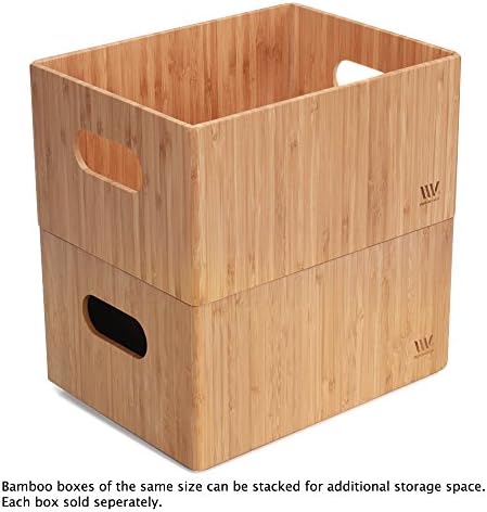 MobileVision Bamboo Storage Box Multi-Purpose Organizer for Kitchen Supplies Holder, Fruit Bin, Cabinets, Pantry with built in handles, stackable, 12” x 9” x 6” With White Clip Included - Image 3