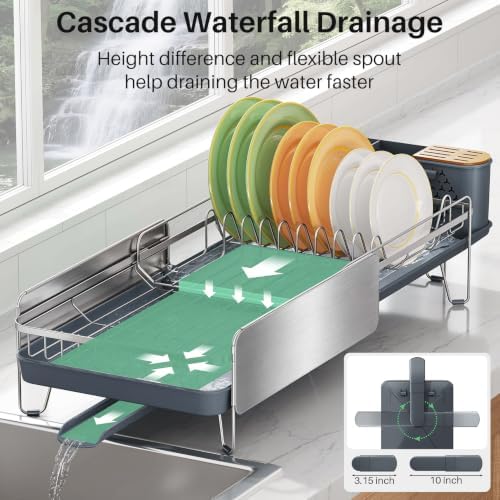Stainless Steel Dish Drying Rack for Kitchen Counter, Expandable, Silver - Image 5