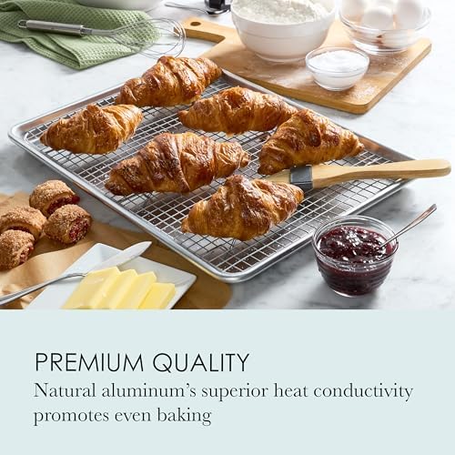 Chigcago Metallic Recyled Aluminum Large Baking Sheet And Rack Set, Made From Recycled Alumunim, Great For Everyday Use, Includes Wired Rack Perfect For Cooling Food Evenly (Pack of 2) - Image 2