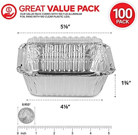 Stock Your Home 1 lb Small Aluminum Pans with Clear Plastic Lids (100 Pack), Disposable Cookware & Takeout Trays for Restaurants & Catering - Image 3