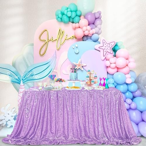 Seamless Sequin Tablecloth 90"x132" Lavender Rectangle Party Table Cover - Image 5