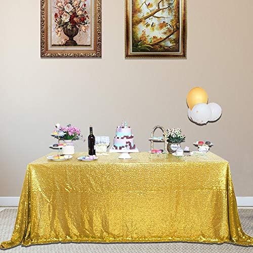 JYFLZQ Gold Sequin Tablecloth, Glitter Table Cover 90x132 Inch Rectangle - Image 6