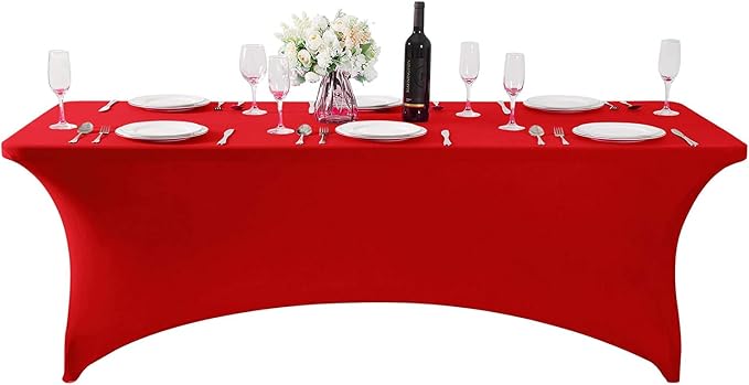 MDS® Pack of 15 Spandex Tablecloth 8FT Tight Fitted Stretch Table Cover – Washable Wrinkle-Free Reusable Elastic Patio Tablecloth for Wedding, Party, Banquet, Trade Show, Event Décor - Red - Image 2