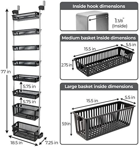 Smart Design Over-the-Door Organizer for Storage – Perfect for Pantry Organization, Bedroom, Bathroom Storage, Playroom, or Kitchen - Adjustable Steel Frame with 8 Baskets & Wall Mount – Black … - Image 4
