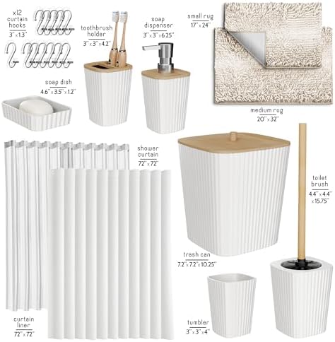 Clara Clark Bathroom Accessories Set - Bathroom Set, Bathroom Sets with Shower Curtain and Rugs, Shower Curtain Set with Bathroom Trash Can - Ombre White - 22PC - Image 3