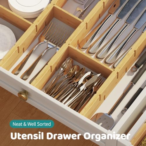 8 Pack Kitchen Drawer Dividers with Inserts, Bamboo Adjustable Drawer Organizers, Expandable Organization for Home, Dressers, 8 Dividers with 16 Inserts - Image 4