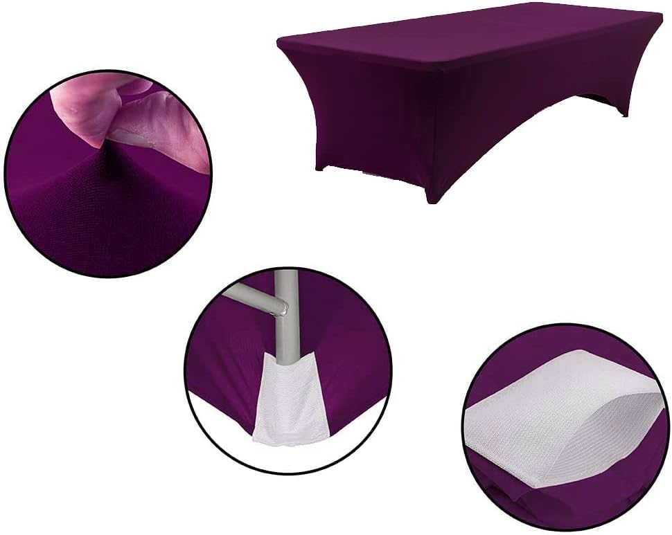 MDS® Pack of 12 Spandex Tablecloth 8FT Tight Fitted Stretch Table Cover – Washable Wrinkle-Free Reusable Elastic Patio Tablecloth for Wedding, Party, Banquet, Trade Show, Event Décor - Eggplant - Image 4