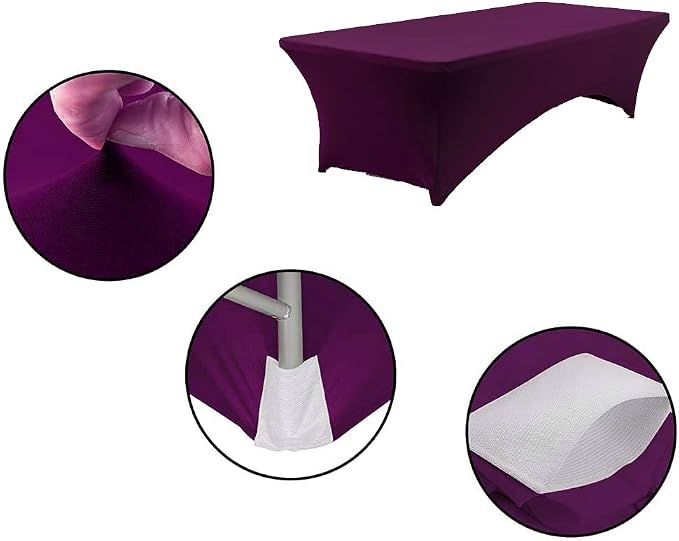 MDS® Pack of 10 Spandex Tablecloth 8FT Tight Fitted Stretch Table Cover – Washable Wrinkle-Free Reusable Elastic Patio Tablecloth for Wedding, Party, Banquet, Trade Show, Event Décor - Eggplant - Image 4