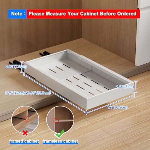 MUSTORN 2 Pack Pull Out Cabinet Organizer, 21.8" Deep Slide Out Drawer for Cabinets Adhesive Pull Out Drawers Heavy Duty Pull Out Shelves for Kitchen, Cupboard, Pantry, Bathroom-White - Image 2