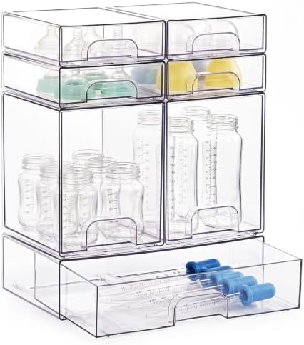 Stackable Bottle Storage Organizer Baby, Clear Acrylic Storage Drawers with Non-Slip Pads, Ideal for Countertop, Vanity, Bathroom, Kitchen, Cabinet, Pantry, and Office Organization, 7 Pack by KitHero
