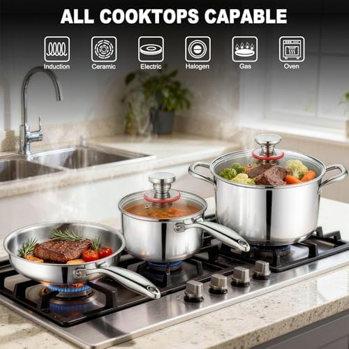 P&P CHEF Stainless Steel Cookware Set of 6, 10-Pieces Pots and Pans Sets - Image 3