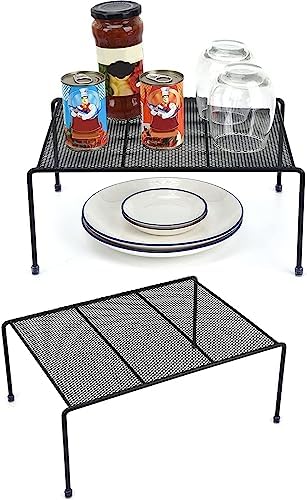 Set of 2 Mesh Kitchen Shelves Cabinet Storage Shelf Rack (13.1 x 10.2 Inch) ，Kitchen Bathroom Pantry Cupboard Desk Home Office, Fridge, Cabinet, Bathroom Cupboard, Non-slip Plastic Feet (2, Black) by Unknown