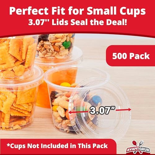 Leakproof, BPA Free 5.5 oz Souffle Lids 500 PK. Stackable Lids for Containers for Sampling, Salad Dressing, Sauce or Jello Shots. Plastic Food Prep Supplies for Restaurant, Cafe, Catering, Deli, Party - Image 3