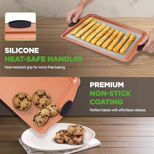 NutriChef 5-Piece Bakeware Set – Premium Non-Stick, Stackable Kitchen Baking Pans with Silicone Handles – Includes 3 Cookie Sheets, Baking Pan & Lid – Perfect for Cakes, Cookies & Brownies - Image 6
