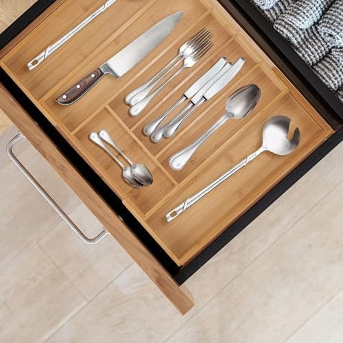 Relaxdays Cutlery Tray, 5-7 Compartments, Extendable Cutlery Drawer Insert, H 5 x W 29.5-47.5 x D 38 cm, Bamboo Natural - Image 4
