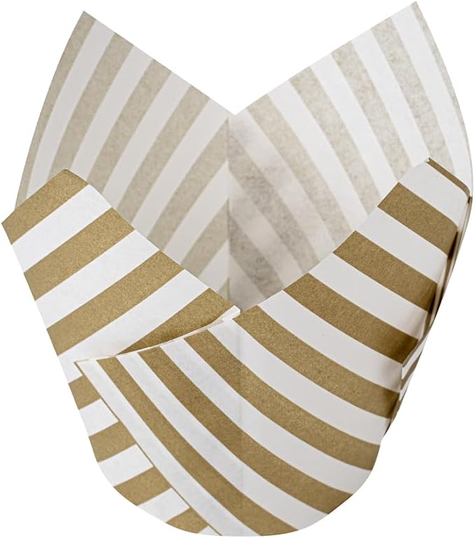 Restaurantware 3.5 oz White Paper Striped Tulip Baking Cup, 500 Pack - Image 7