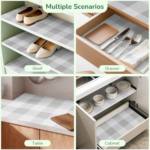 Grey Gingham Shelf Drawer Liners Non-Adhesive 11.8In x 10FT - Image 6