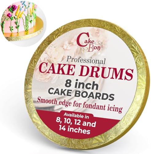 Cakebon Cake Boards 8" Gold Round Cake Drums 1/2" Thick Smooth Edge 1Pack | 8 Inch Cake Drum, Cake Drums 8 Inch, Base para Pastel, Cake Rounds, Cake Base Board, Cake Boards 8 Inch Round by Cakebon