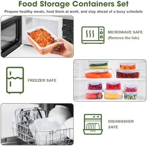 YASHE Food Storage Containers 16PCS (8 Containers + 8 Lids), Airtight Plastic Food Containers with Lids, Pantry & Kitchen Containers, Leak-Proof, BPA Free, Microwave & Freezer Safe - Image 6